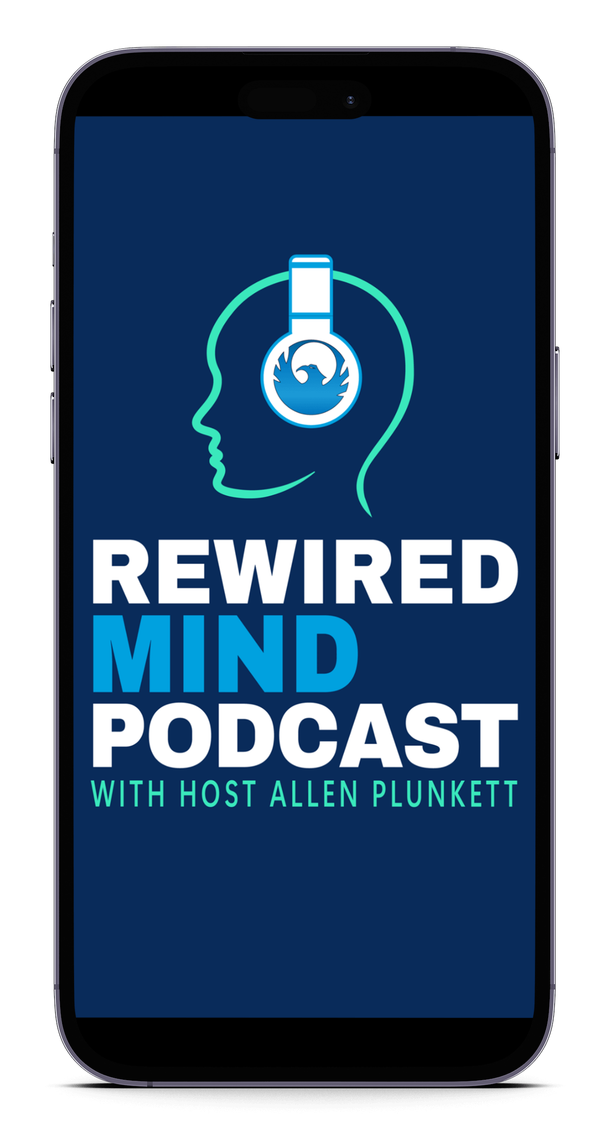 Rewired Mind podcast logo on an iphone.
