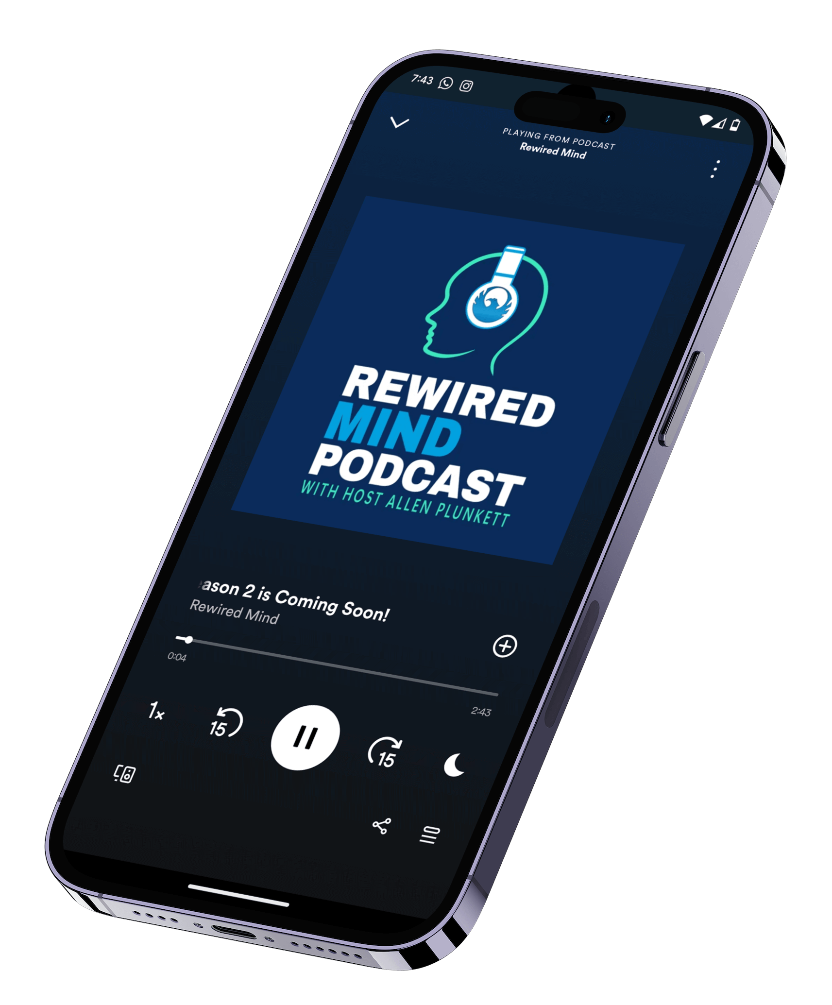 Rewired Mind podcast logo on an iphone.